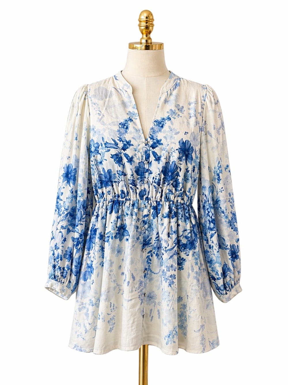 Linen and Rayon Balloon Sleeve Dress
